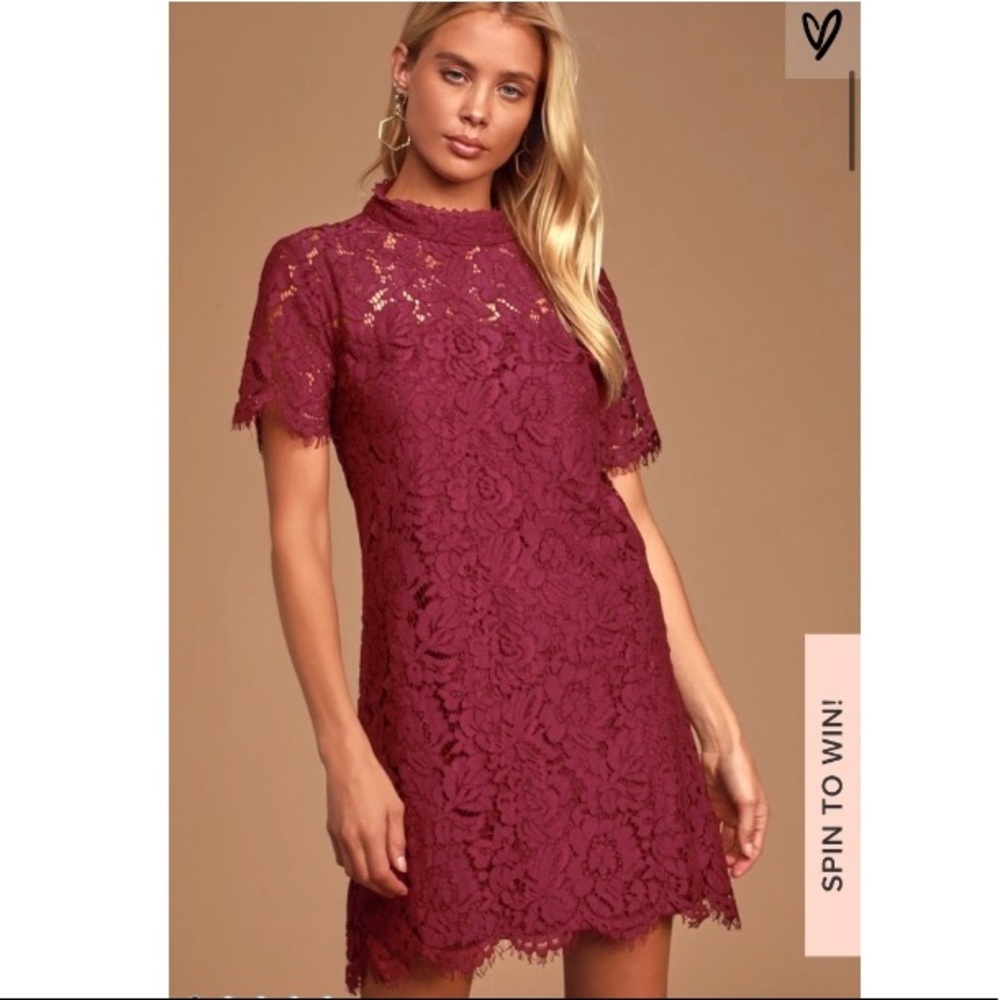 Lulus rooted in love burgundy lace shift dress NWT